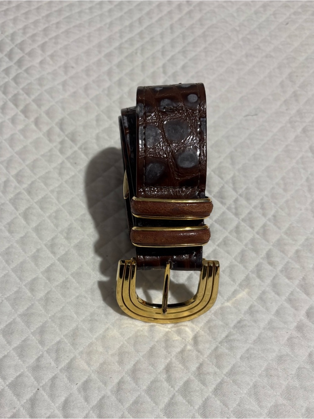 Cache St . Maarten Vintage Brown Croc-Embossed Belt with Gold-Tone Buckle - Picture 5 of 8
